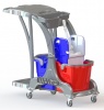 Уборочная тележка двухведерная, 2х25 л, каркас пластик, отжим HPP794 пластик, корзина, доп. конт. фото 35859