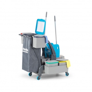 Уборочная тележка PROCART JET 736S с отжимом, ведром для сбора мусора  и отсеком для инв. 25 и 18 л. фото 35996